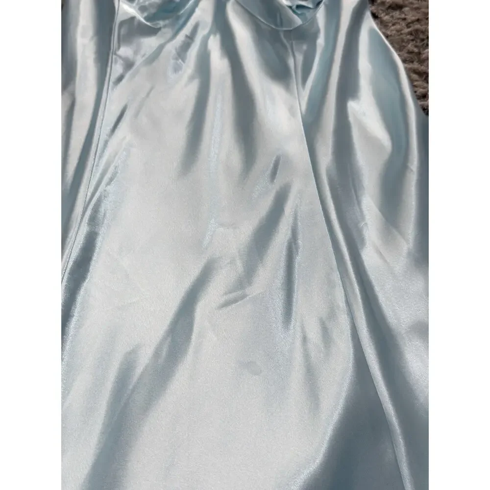Y2K Secret Treasures Women’s Satin Slip Dress Nightgown Blue L Spaghetti Straps - Picture 7 of 13